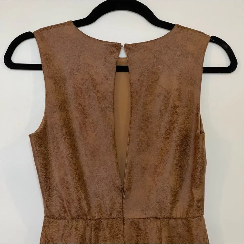 NWT Nordstrom Flattering Vegan Leather Sheath Dress + Slit in Camel Beige SZ S - Picture 14 of 15